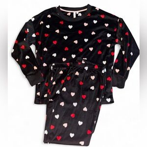 Black velvet pj set with hearts